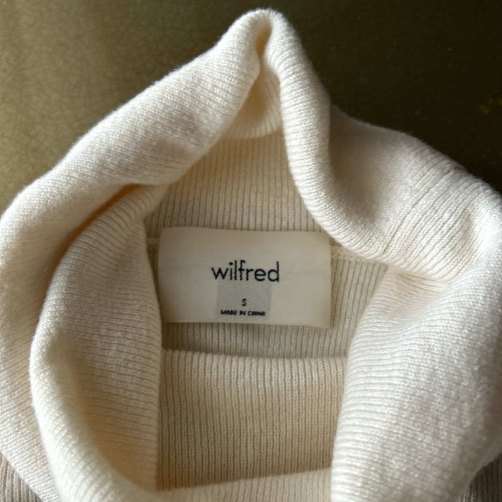 Wilfred Cream Cowl Neck Sweater with Ribbed Knit